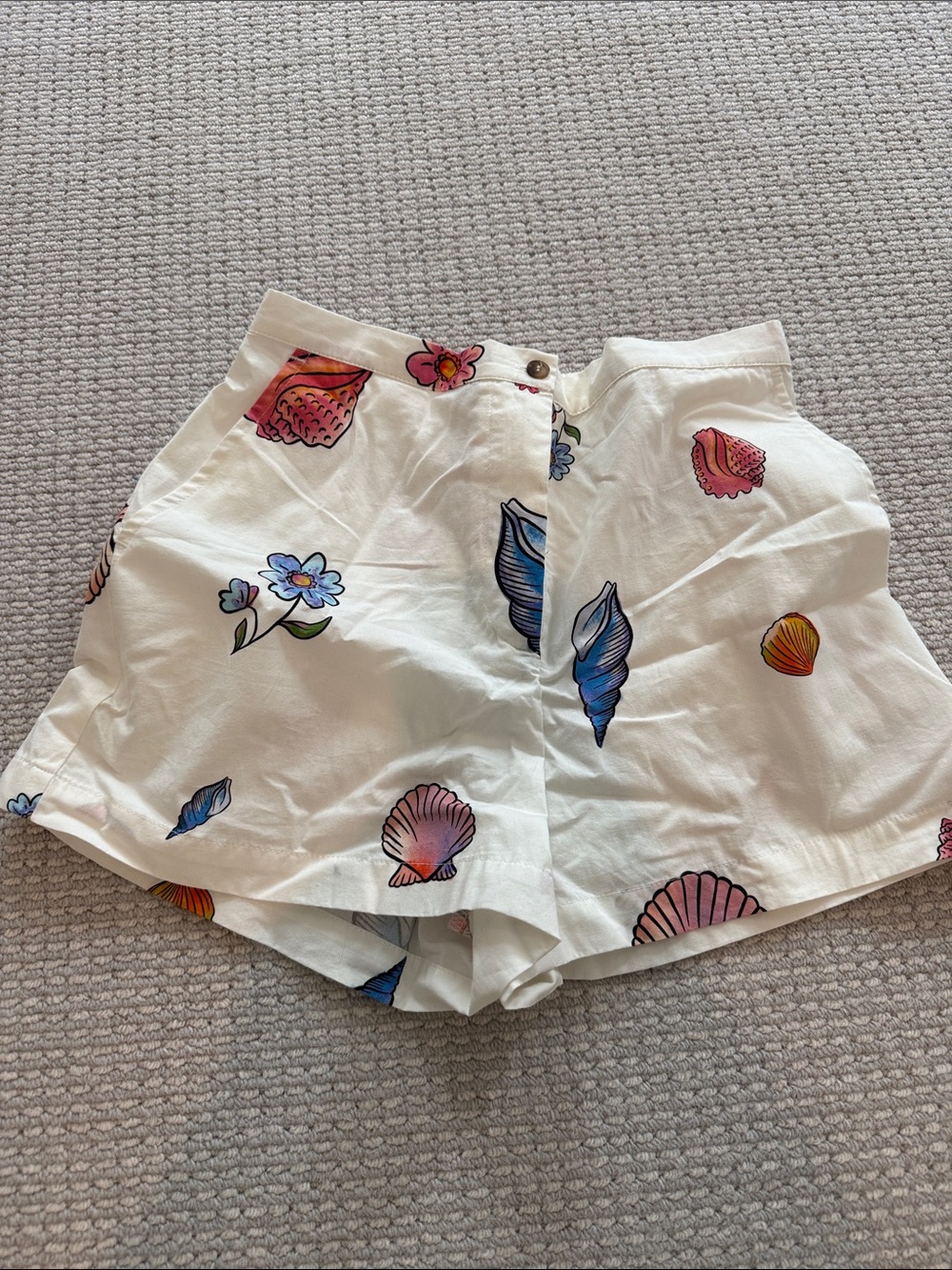Ciao Lucia White Shell & Floral High-Waist Shorts